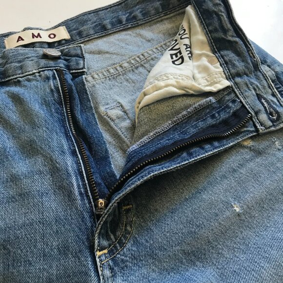 AMO Frida Flare Jeans Denim Womens 29 High Rise Wide Leg Back to Life Distressed - Picture 7 of 12